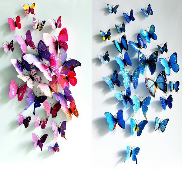 Lot de 3 papillons en bois peint travail artisanal - Décoration
