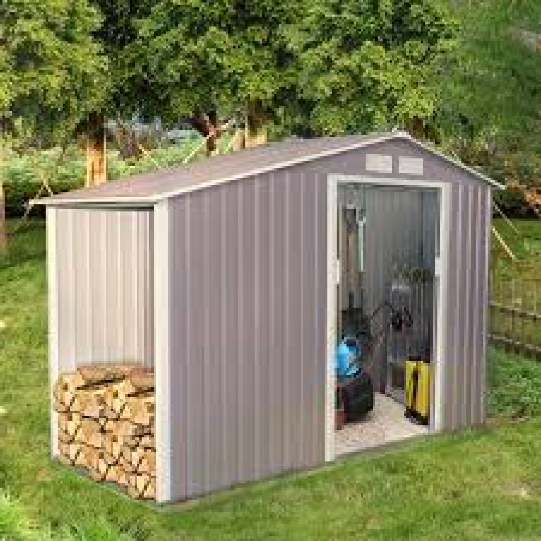 Abri de jardin avec abri bûches 6,53 m² en acier gris TYRELL main image 1