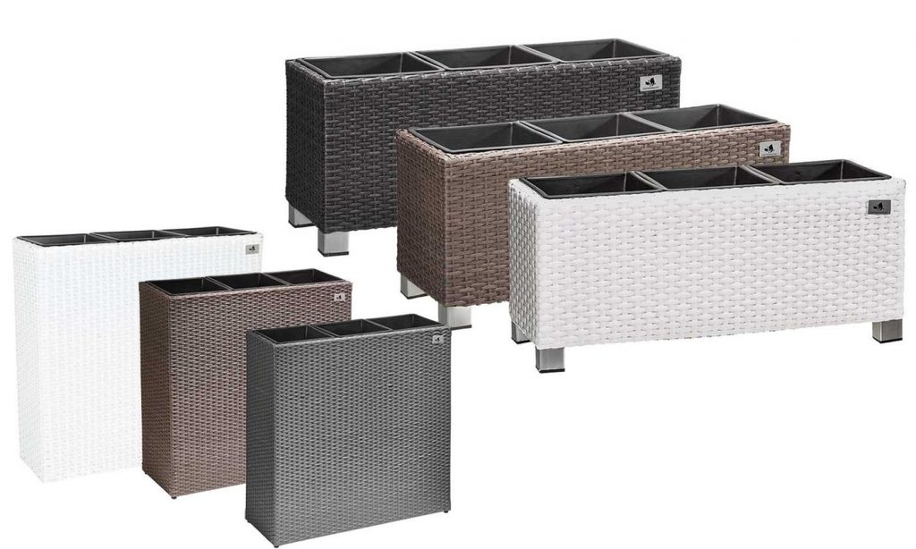 Jardinières En Résine Tressée Gartenfreude Avec Support Et Trois Compartiments En Plastique Couleur Moka 4 Pieces 47 X 17 X 1