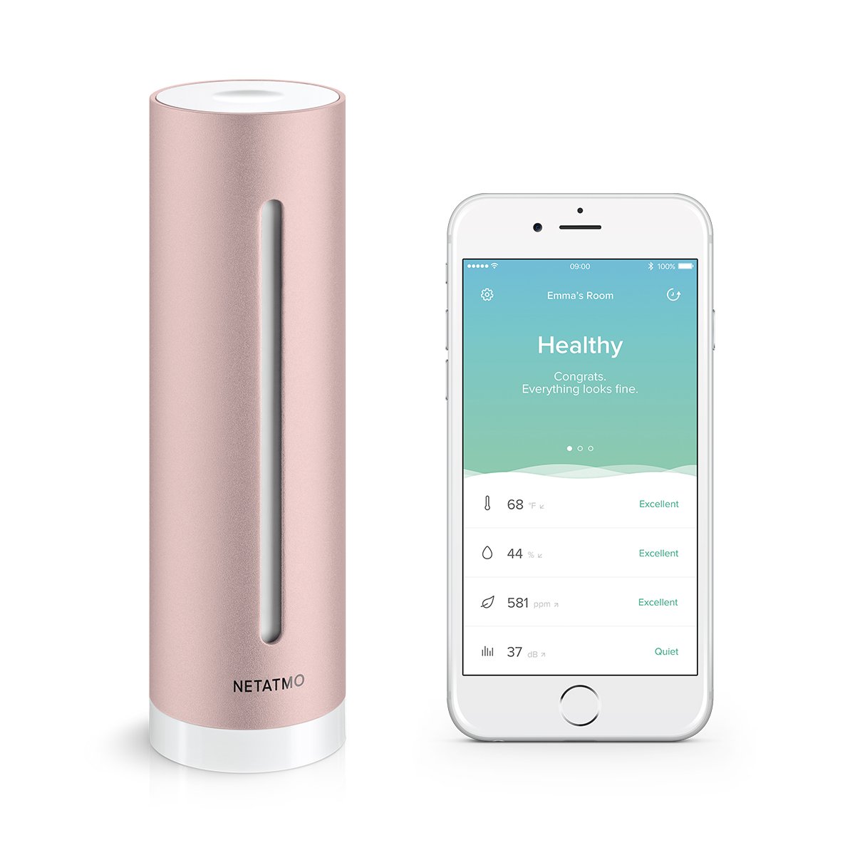 Netatmo Capteur Qualité Air Intérieur Intelligent - CO2, Température, Humidité, Bruit - Maison Connectée, Environnement Sain & Alertes - Édition Limitée Blanc NHC-W-EC