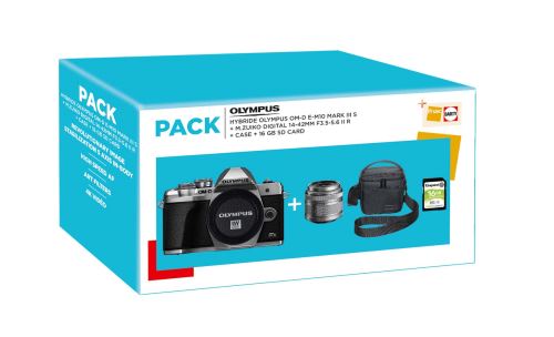 Pack Fnac Hybride Olympus OM-D E-M10 MKIII S + Objectif Olympus 14-42mm f/3,5-5,6 II R + Fourre-tout + Carte SD 16Go