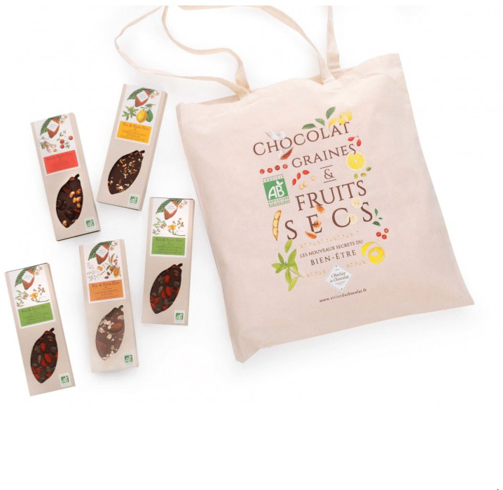 ASSORTIMENT DE 5 TABLETTES BIO ET SON TOTE BAG