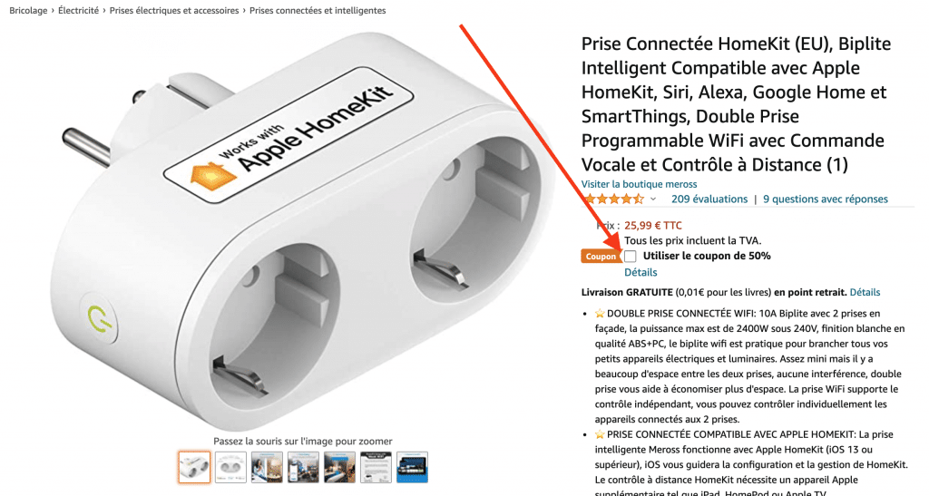 Double prise connectée Meross (HomeKit, Alexa, Google Home) à 12€ seulement !