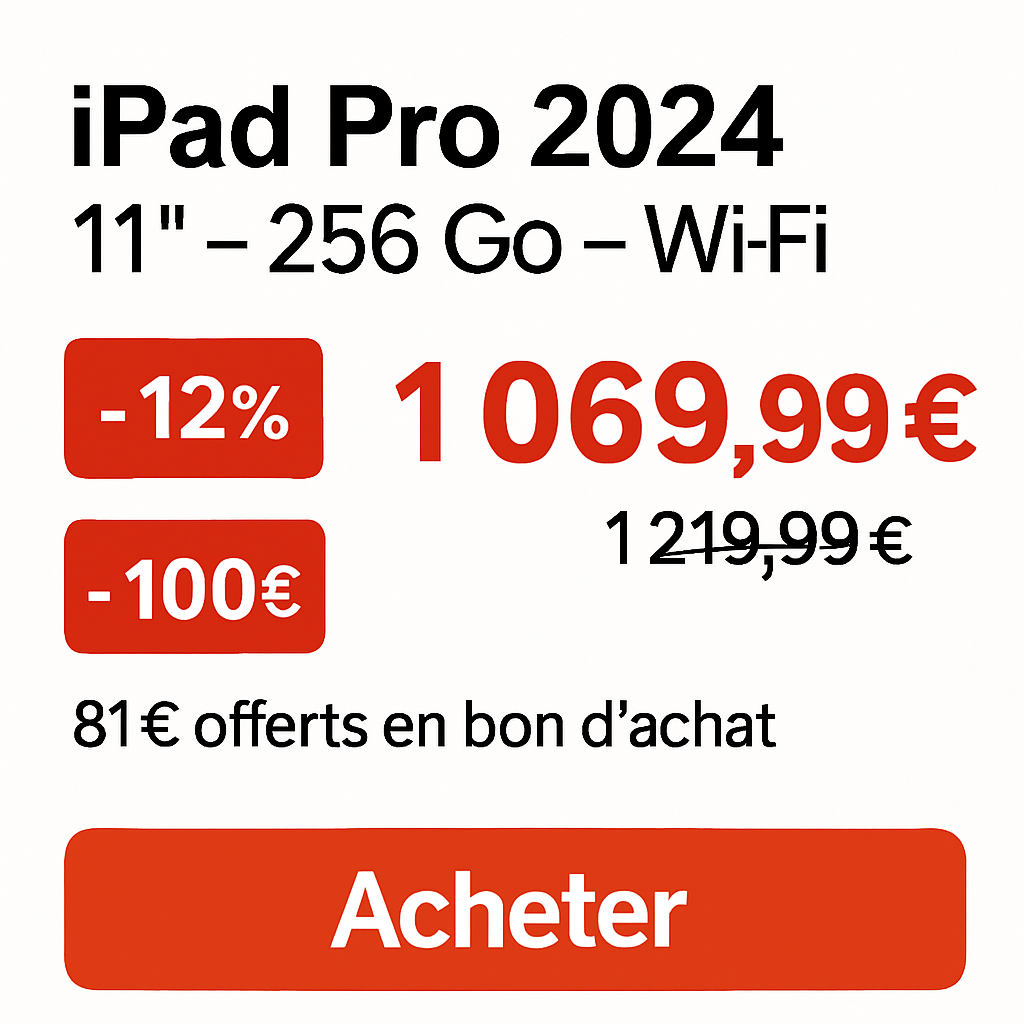 profitez d'une offre exceptionnelle chez cdiscount avec l'ipad pro 2024 à un prix imbattable. ne manquez pas cette occasion unique d'acquérir la dernière technologie d'apple à un tarif réduit ! commandez dès maintenant !