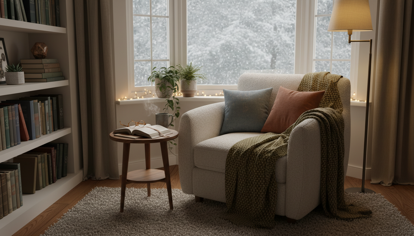 découvrez comment aménager un coin lecture chaleureux et cosy chez vous avec peu d'éléments et un budget minimal.