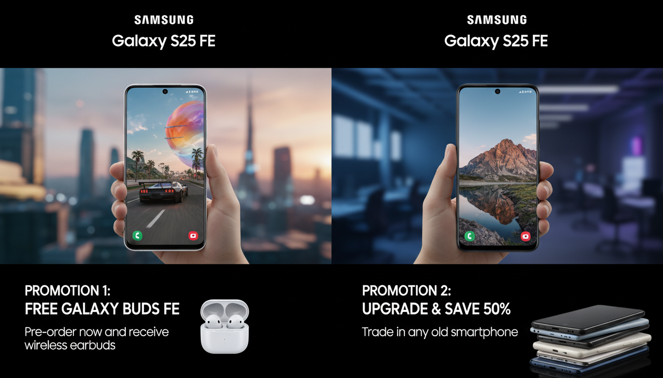 profitez de la double promotion exceptionnelle sur le samsung s25 fe. une offre limitée à ne pas manquer pour bénéficier du meilleur prix rapidement.