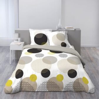 Parure housse de couette en coton 57 fils motifs cercles graphiques design