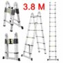 Echelle téléscopique 3.8M Portable Heavy Duty Multi-Purpose Aluminum Folding Telescoping A-Frame Ladder with Hinges, EN131 Certified, 330 Lb Capacity, Convient for Home Loft Office – SILVER