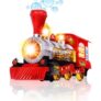 Steam Train Blowing Bubble Machine Music Light Battery Operated Liquid Kids Toy – RED