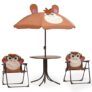 3 Piece Kids Garden Bistro Set with Parasol Brown – France Brown