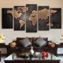 Cadre retro en 5 pièces World Map Printed Canvas Print Unframed Wall Art – BROWN