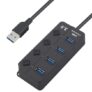 gocomma Multiport USB 3.0 Hub with Independent Switch – Black 4 Ports Hub