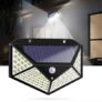 100 LED Solar Powered 1000lm PIR Motion Sensor Wall Light Outdoor Garden Lamp 3 Modes – Black