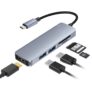 Type-C to HDMI Converter 5-in-1 Multifunctional 4K HD USB-C to HDMI Docking Station – Gray