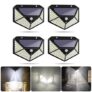 100 LED Solar Powered 600lm PIR Motion Sensor Wall Light Outdoor Garden Lamp 3 Modes – Black 4pcs