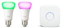Philips Hue Kit de démarrage Ampoules LED connectées White and Color Ambiance E27, Pack de 2 + pont de connexion, Fonctionne avec Alexa