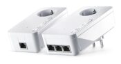 Devolo 9908 dLAN 1200 Triple+ kit de démarrage CPL (Internet à 1200 Mbps via la prise électrique, 3 ports Gigabit Ethernet, 2 adaptateurs CPL, prise de courant intégrée, adaptateur réseau) blanc