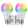 Ampoules LED Couleur (Lot de 2), OMERIL 10W RGBW Dimmable LED Bulbs E27 Télécommande Lampes d’Ambiance avec Fonction de Mémoire et Minuterie