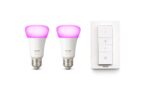 Philips Hue Pack de 2 ampoules connectées White & Color E27 + Télécommande Philips Hue Dim Switch