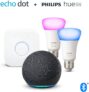 Nouvel Echo Dot (4e génération), Anthracite + Philips Hue Kit de démarrage 2 Ampoules Color (E27), Fonctionne avec Alexa