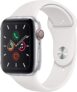 Apple Watch Series 5 (GPS + Cellular, 44 mm) Boîtier en Aluminium Argent – Bracelet Sport Blanc