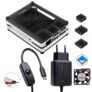 Boitier avec Ventilateur, Alimentation avec Interrupteur On Off, 3xDissipateurs  – Compatible avec Raspberry Pi 2 et 3 B+