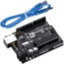 ELEGOO UNO R3 Carte ATmega328P ATMEGA16U2 Controller Board Microcontrôleur avec Câble USB Bleu Compatible avec Les projets Arduino IDE Conforme RoHS