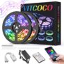 Ruban LED bluetooth Intelligent, VITCOCO Bande LED(2x5M) 300 Leds 5050 RGB IP65 Étanche, Peut-Découpé Clignotant au Néon, Trois modes de contrôle Synchroniser avec le Rythme de la Musique