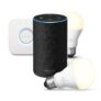 Amazon Echo (2ème génération), Tissu anthracite + Kit de démarrage Philips Hue White E27 (2 ampoules + pont de connexion Hue)