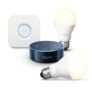 Amazon Echo Dot (2ème génération), Noir + Kit de démarrage Philips Hue White E27 (2 ampoules + pont de connexion Hue)