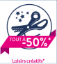 Tout à -50% sur les produits signalés en loisirs créatifs chez Cultura