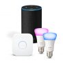 Amazon Echo (2ème génération), Tissu anthracite + Philips Hue Kit de démarrage 2 ampoules White & Color E27