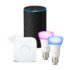 Amazon Echo Dot (2ème génération), Noir + Kit de démarrage Philips Hue White E27 (2 ampoules + pont de connexion Hue)