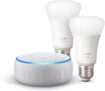 Echo Dot (3ème génération), Tissu sable + Philips Hue White Pack de 2 ampoules LED connectées