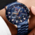 Montre homme en acier inoxydable bleu