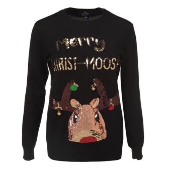 Pull de Noël Renne Rodolphe Noir Femme